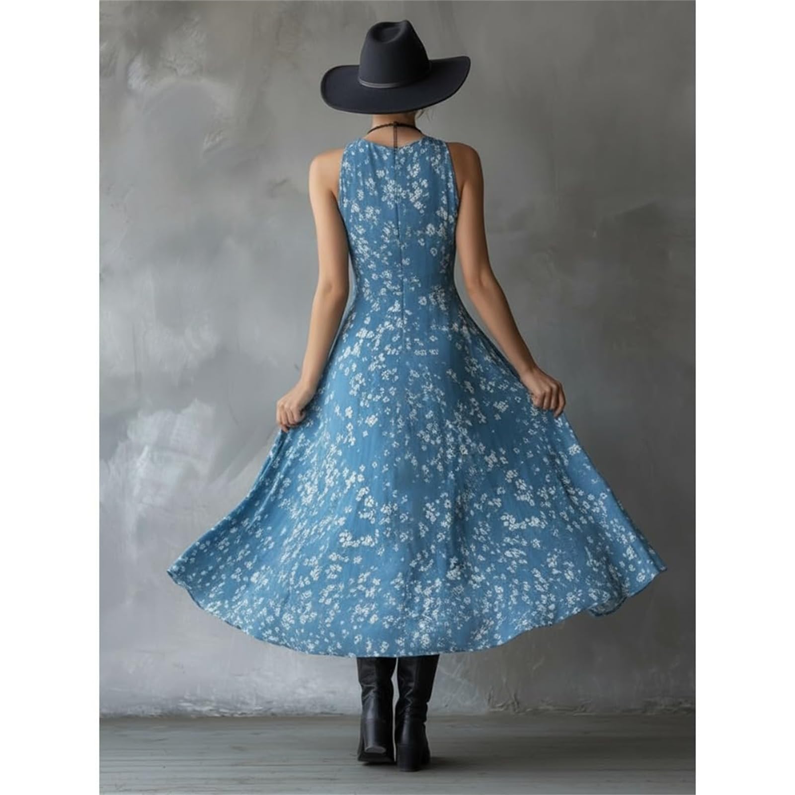 Vestido de verano con cuello halter floral para mujer, vestido de verano acampanado con vuelo, vacaciones, playa, uso diario, fiestas, viajes, casual