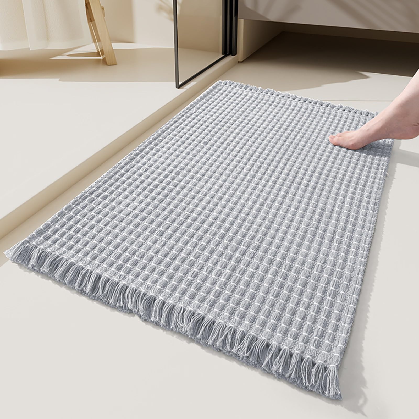 Tapis de bain épais gris absorbant et antidérapant lavable pour sortie de douche
