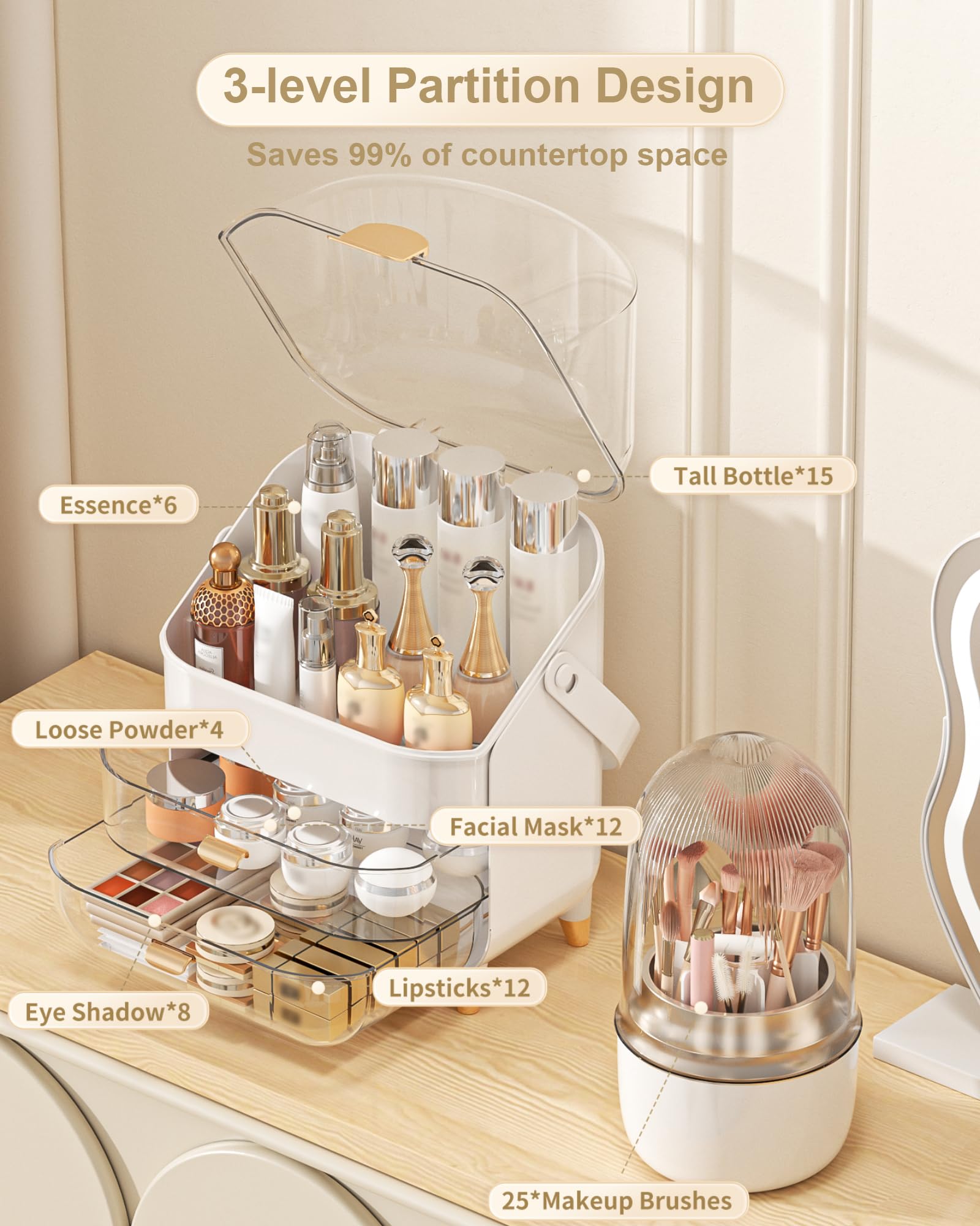 Organizer per trucchi, porta prodotti per la cura della pelle, organizer da bagno (con porta spazzole), scatola portaoggetti per cosmetici, regali per ragazze adolescenti, accessori alla moda per