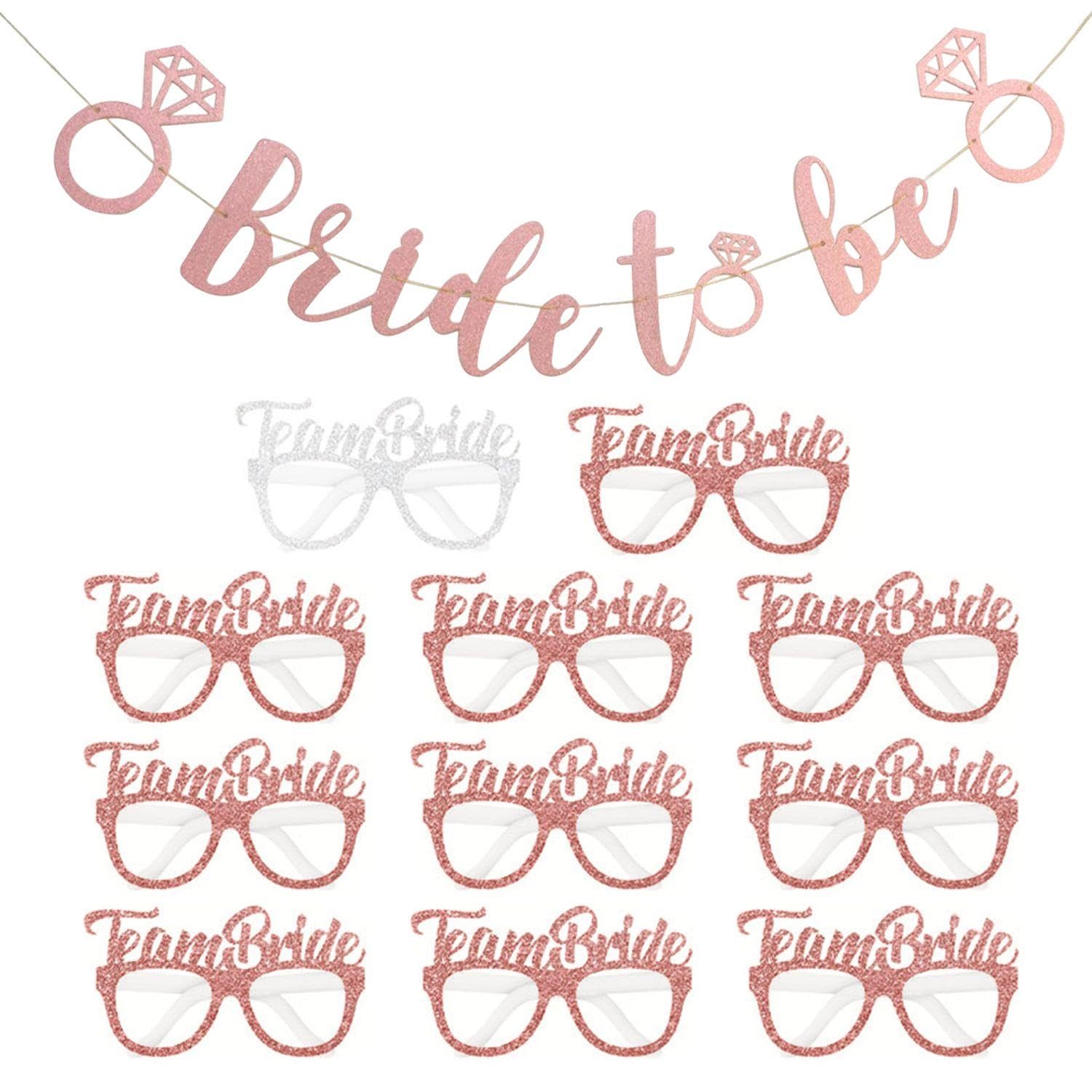 Eowvisn Rose Gold 1 Party Banner And 10 Party Glasses, Bridal Party Decorations, Paper Glowing Eyes, Photo Props.