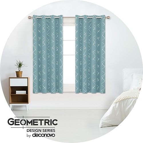 Miniatura 2 de Deconovo Cortinas opacas con ojales para oscurecer la habitación, con aislamiento térmico, con patrón estampado laminado de líneas geométricas, 2