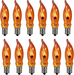 OULISI Halloween Flicker Flame Light Bulb,12Pack Flickering Light Bulbs 1 Watt 120 Volts E12 Candelabra Base for Electric Window Candles Indoor Outdoor String Light Halloween Christmas Decor Orange