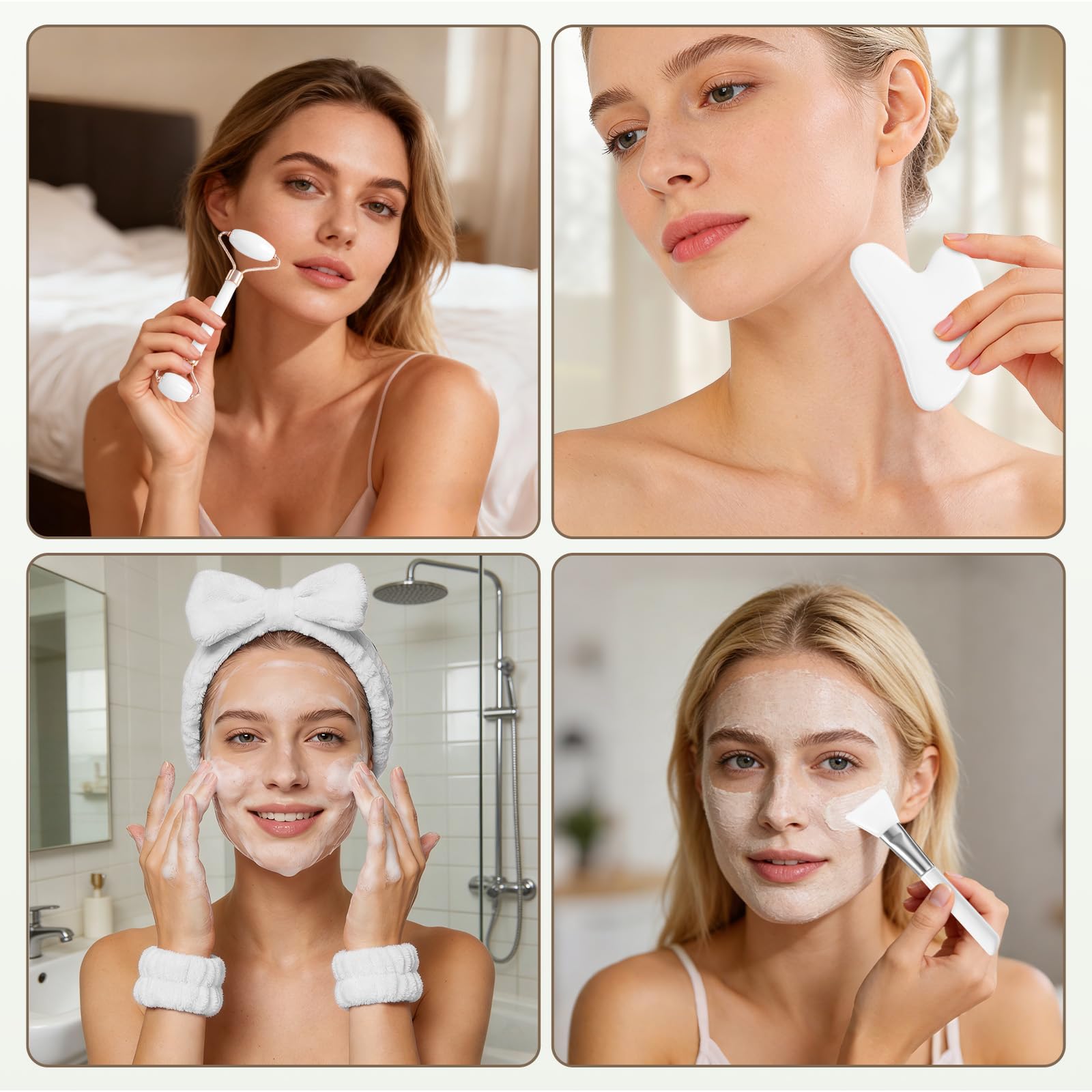 flintronic Zestaw 7 w 1 Gua Sha do twarzy, Gua Sha i wałek do twarzy, wałek do masażu twarzy przeciwzmarszczkowy, łagodzi skórę i eliminuje obrzęk oczu