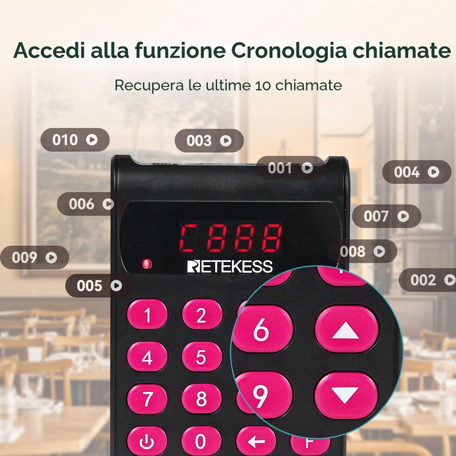 Retekess TD161 Cercapersone Ristorante, Pager Ristorante, 40 Cercapersone | per Area Ristoro, Centro di Intrattenimento, Resort, 500M All'Aperto, Tastiera Rimovibile, Pulsante Mute