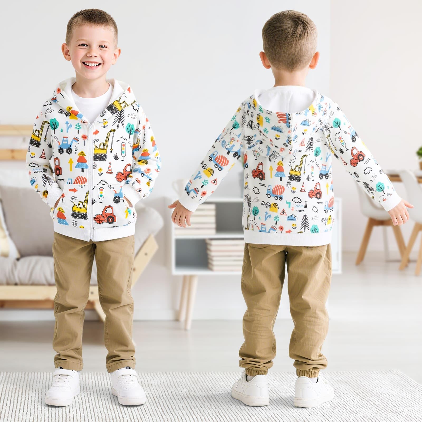 Sweat à Capuche Garçon Fille, Zippé Sweat-Shirt pour Enfants 3-8 Ans | Coton Manteau à Manches Longues, Cheval Tracteur Vestes avec poches, Pull de sport, Automne Hiver Hoodies, École, Extérieur