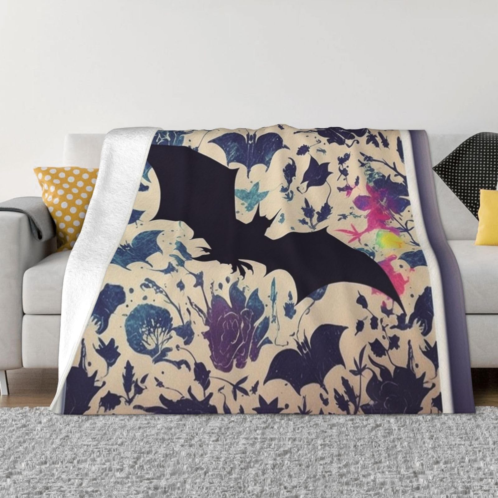 Couverture polaire en flanelle pour lit jeté réversible motif chauve-souris 152 x 127 cm