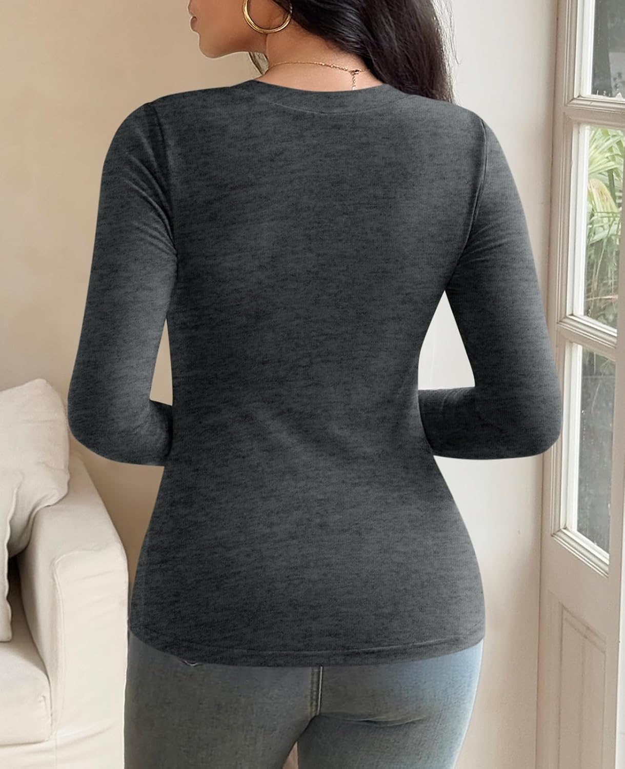 Womens Summer Sexy Short Sleeve Tshirt Tops Deep V Neck Shirts Casual Slim Fit Basic T-Shirt Tee - Image 5