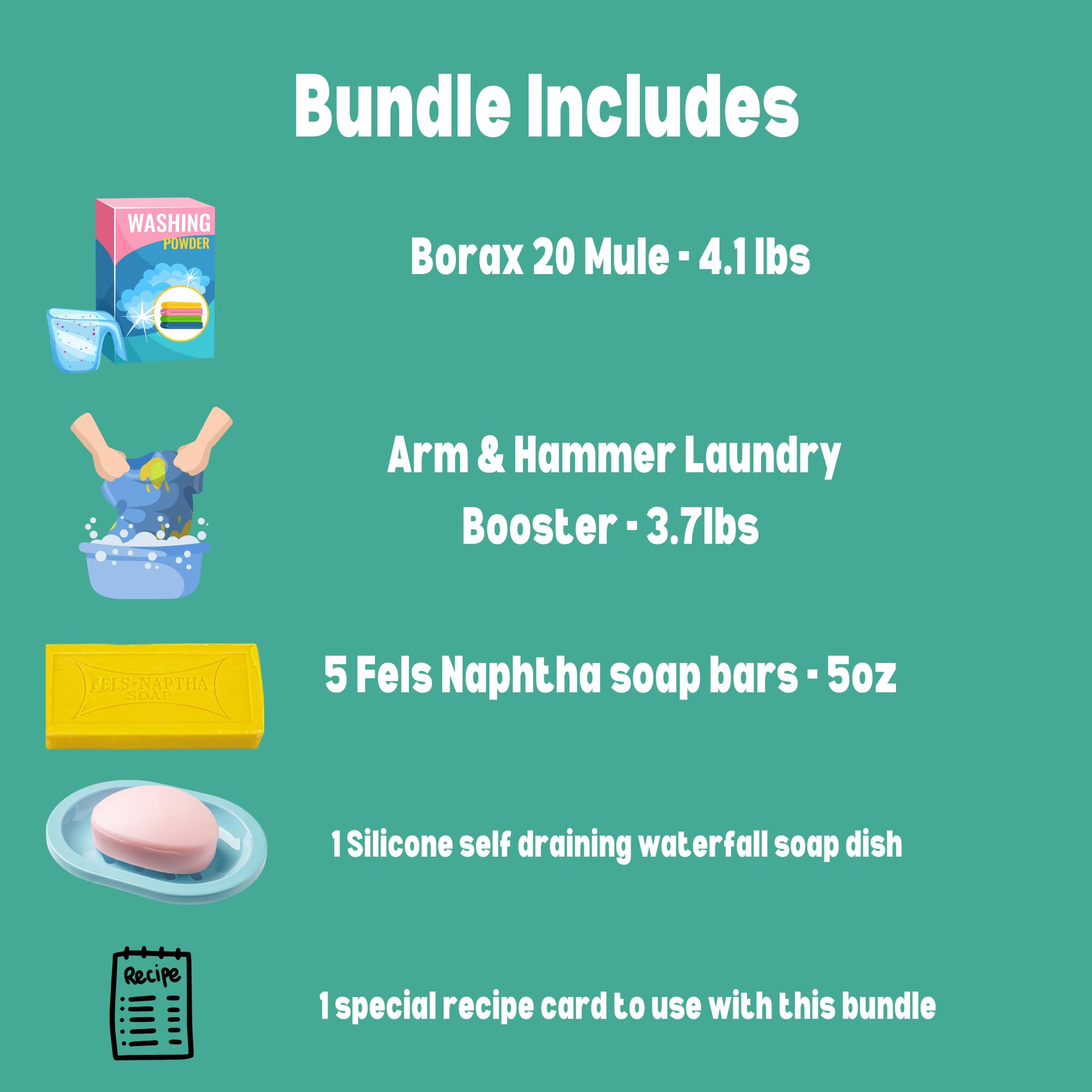 Ultimate Laundry Kit with 20 Mule Team Borax, Arm & Hammer Natural Laundry Booster, Fels Naptha Soap Bar & a Homemade Laundry Recipe Card by Mindful Bites