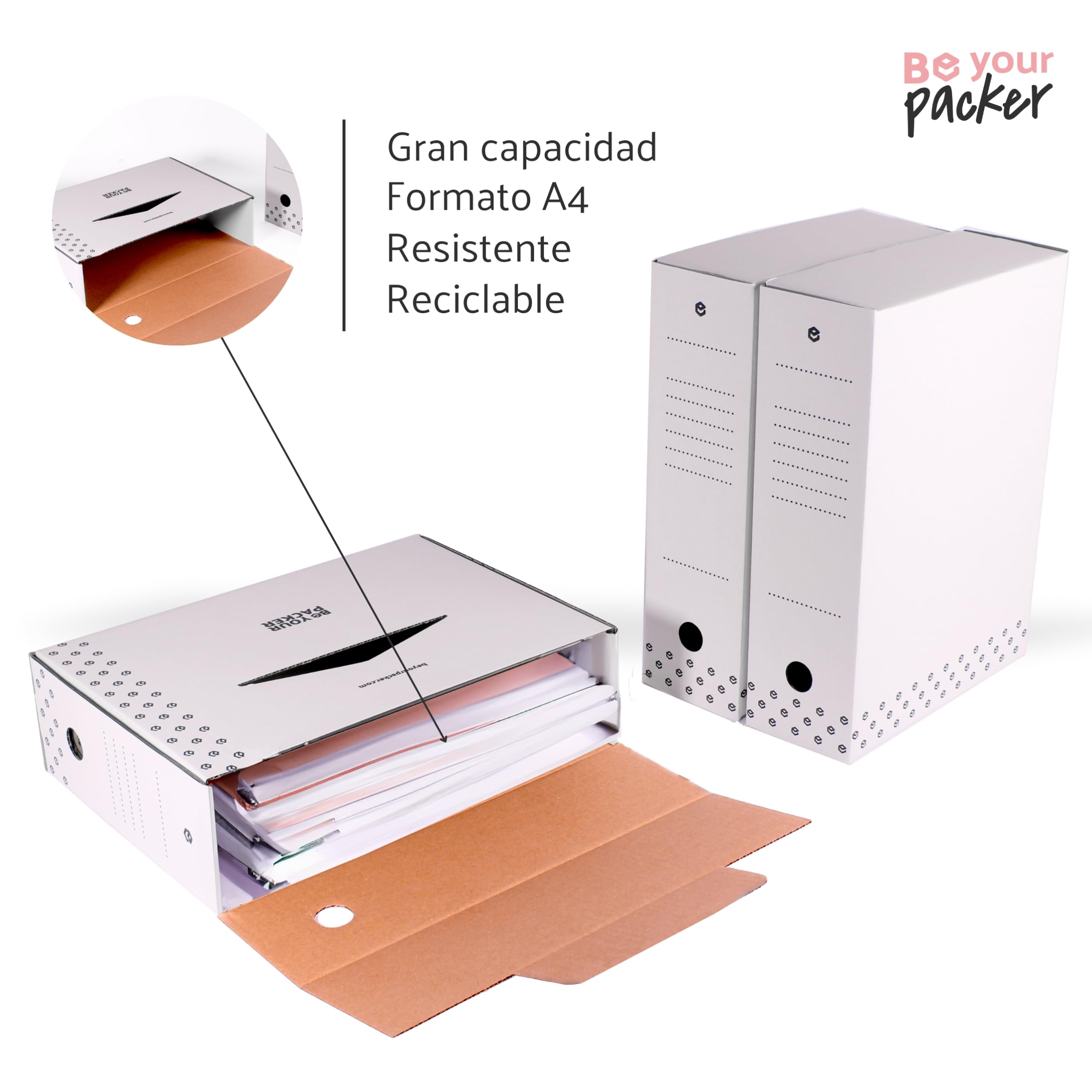 20 Cajas Archivo Definitivo A4 de Cartón Blanco Plegables y Automontables | Caja Archivadora Documentos Blanca | Organizador de Documentos A4 en vertical y horizontal | 35x25x10 cm
