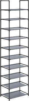 SONGMICS Ayakkabı Rafı, Ayakkabı Organizatörü, 10 Raf, Ayakkabı Açık Dar, 28 x 45 x 173 cm, Metal Çerçeve, Dokumasız Kumaş Raflar, Koridor, Yatak Odası, Gri LSH010G01