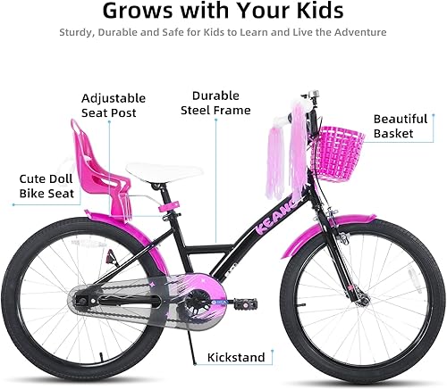 Miniatura 2 de KEANO Zinnia 14 16 20 Inch Kids Bike for Girls Ages 3-10 Years, Girls' Bikes with Training Wheels, Streamers, Basket and Doll Seat, Children