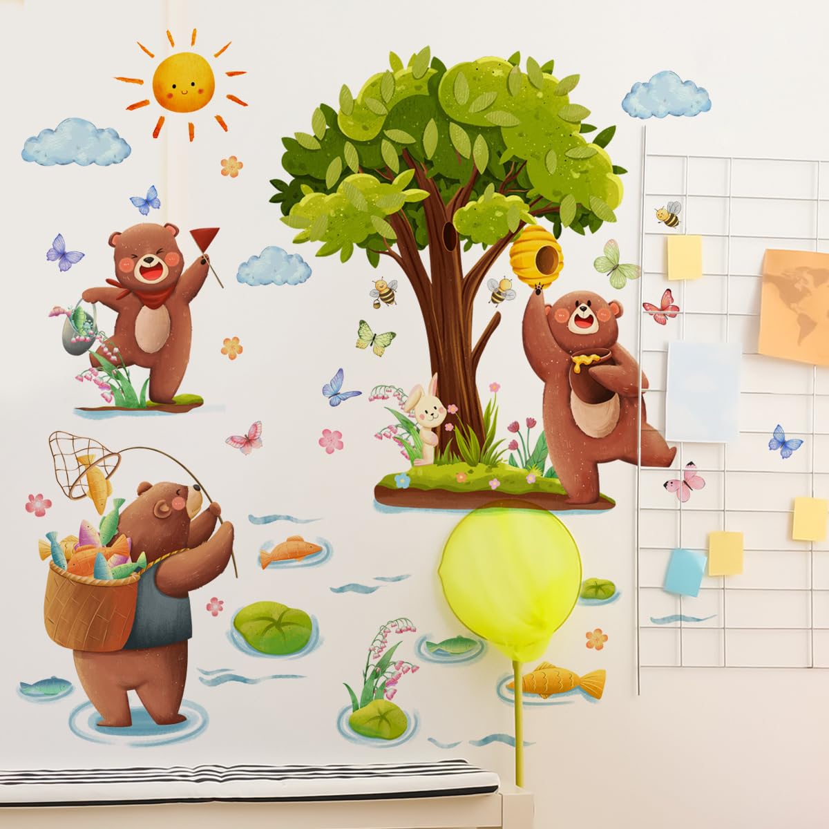 Stickers muraux enfant arbre et ours pour une ambiance safari douceur