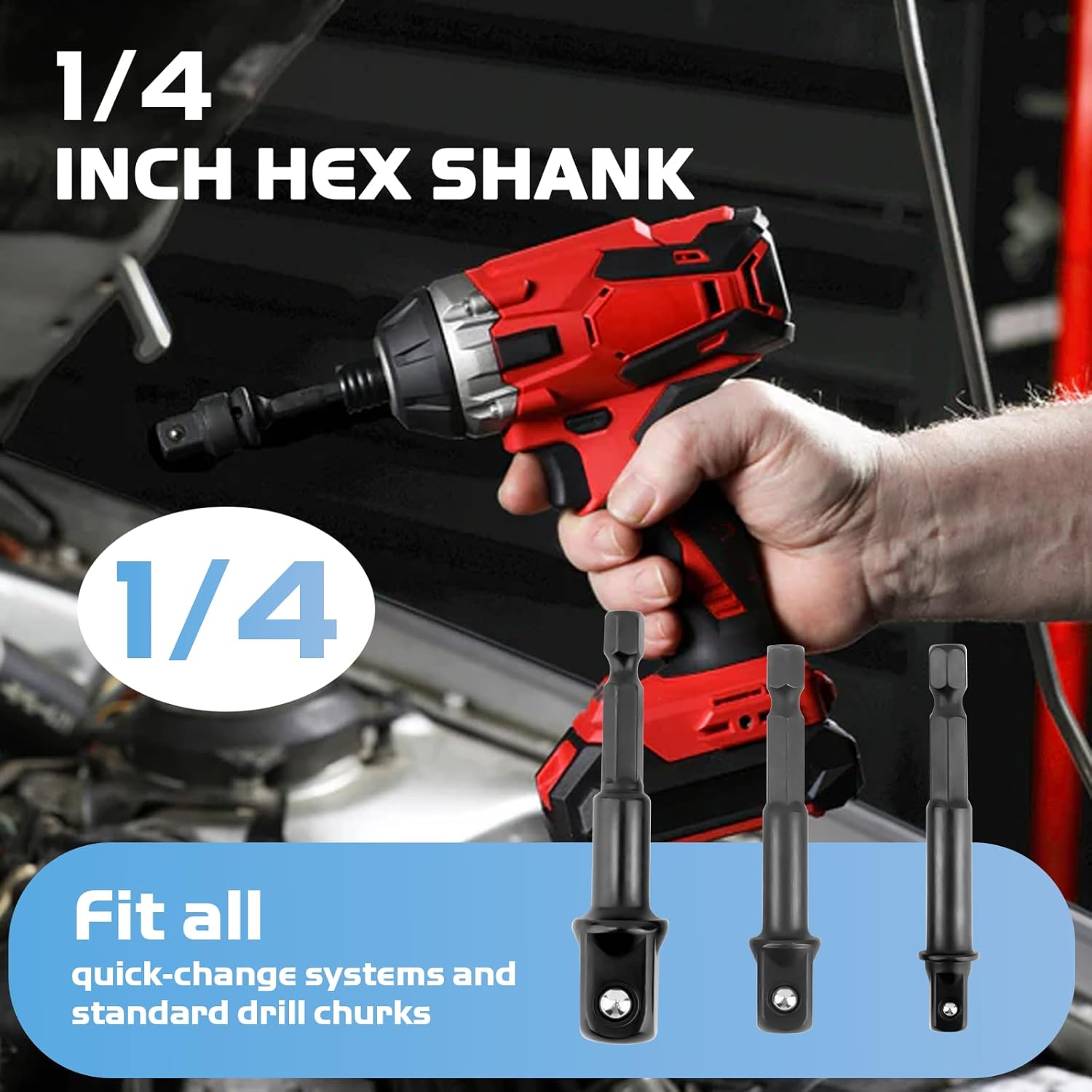 Impact Socket Adapter Set Replacement for DW2541IR, DW2542IR, DW2547IR, 3-Piece 1/4" Hex Shank Drill Bit Socket Adapter for 1/4", 3/8" and 1/2" Drive for Cordless Drill, Power Drill, Driver