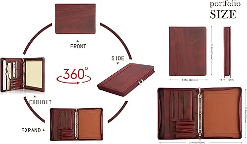 Miniatura 3 de AZXCG Carpeta de cuero para padfolio, carpetas de 3 anillos con bloc de notas de tamaño carta A4, organizador de negocios con cremallera, compañero