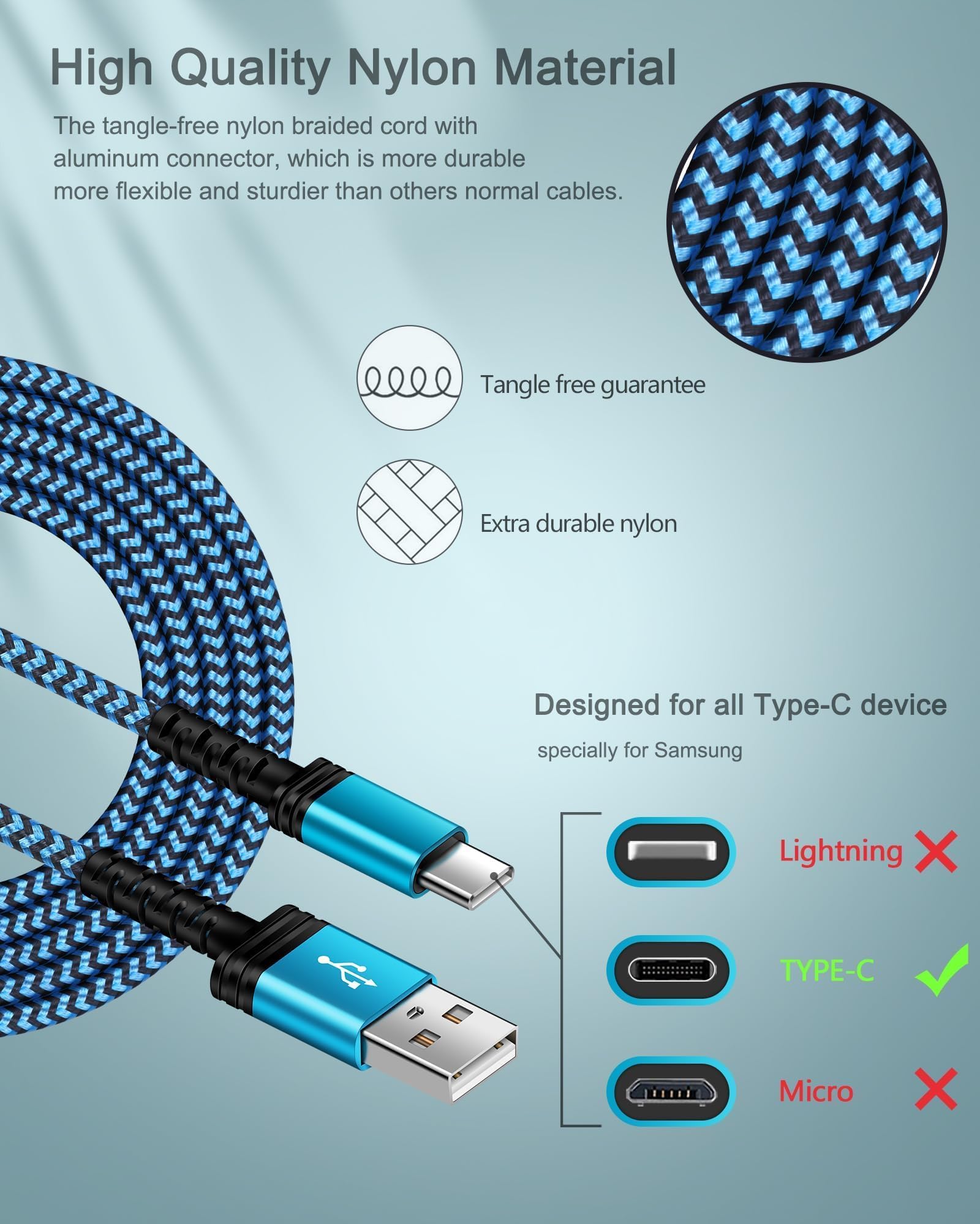 Paquete de 3 cables de carga USB C de 3/6/10 pies de carga rápida para iPhone 15/15 Pro/15 Pro Max/15 Plus, Android Samsung Galaxy A25 A15 5G A14 A13 S23 Ultra S22 USBC Type-C Pixel 8 Pro 8 7 7a,