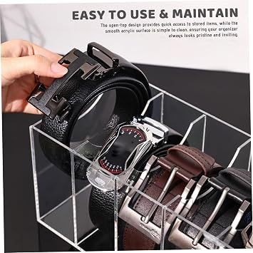 Belt Organizer, Acrylic 5 Compartment Belt Holder Multi-Functional Storage Holder for Watches, Jewelry, Makeup, Bracelets, Rings, Toys AccessoriesAcrylic Organizer