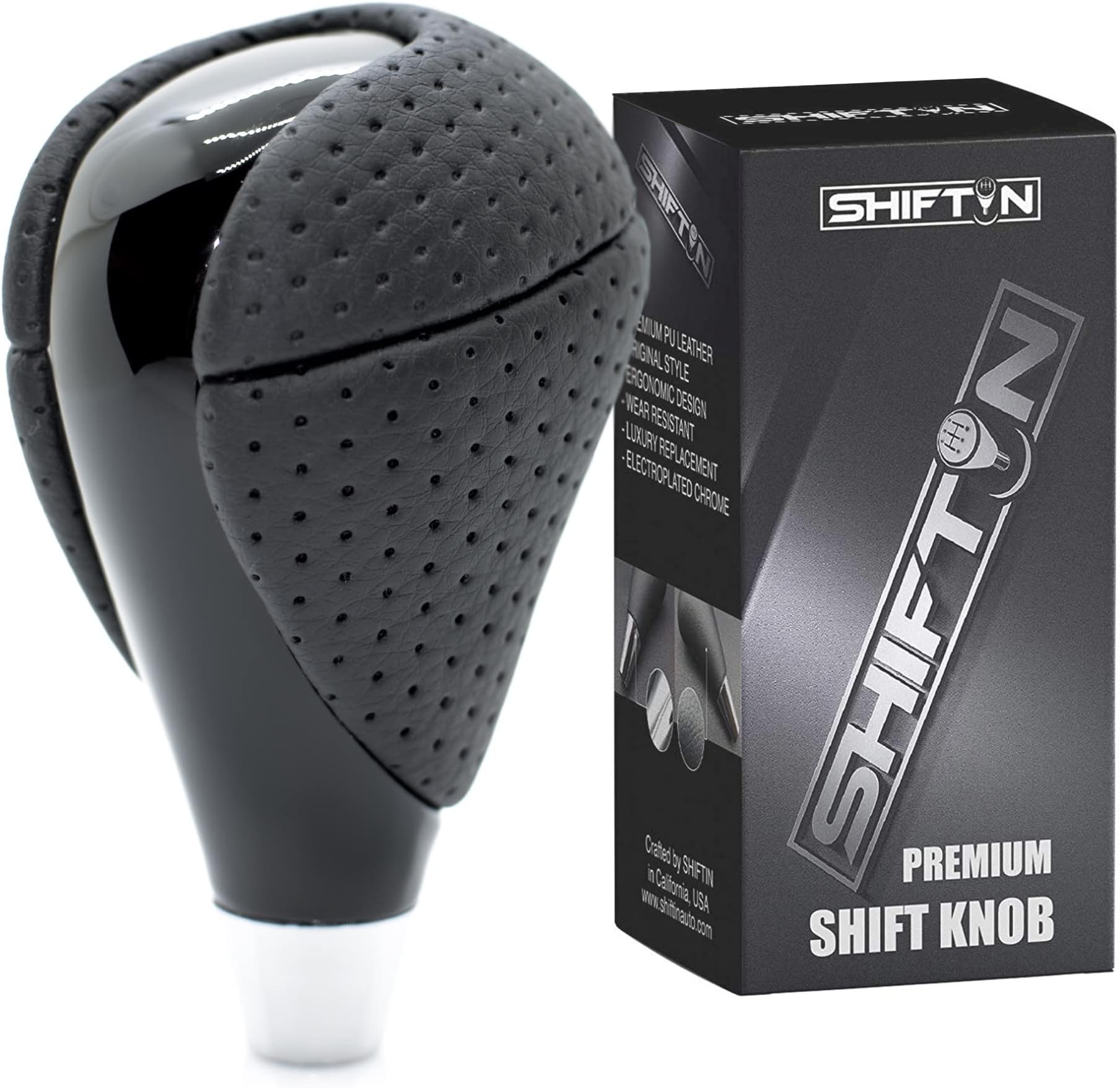 Piano Black Wood Gear Shift Knob Stick Shifter for Lexus ES300h ES350 GS300 GS350 GS430 GS450h GS460 is-F IS250 IS300 IS350 LS460 LS600h RX350 RX450h (Punched Black Leather/Piano Black)
