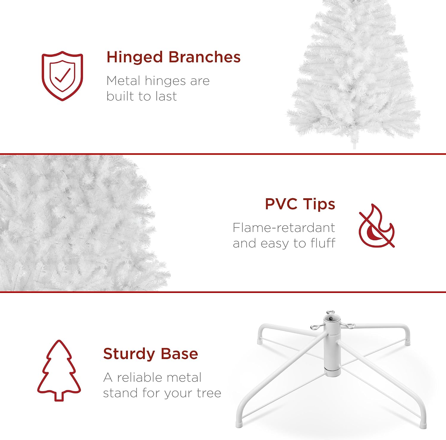 Best Choice Products Artificial Christmas Tree, 6ft Premium Unlit Realistic Spruce Holiday Décor w/Dense Branches, Metal Base – White Spruce