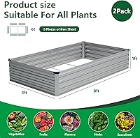 Vista 2 de Vengarus Kit de cama de jardín galvanizado elevado de 8 x 4 x 1 pies (paquete de 2), maceta de metal para exteriores, contenedor rectangular