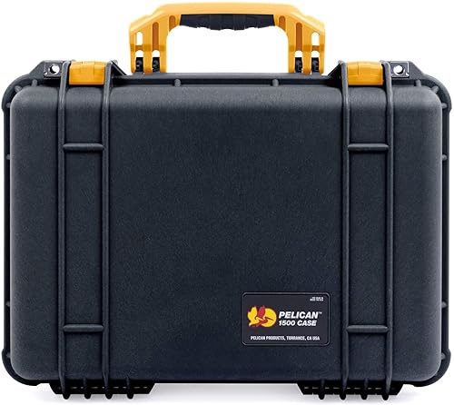 Pelican Estuche de color Nuevo Negro y Amarillo 1500 con Espuma.
