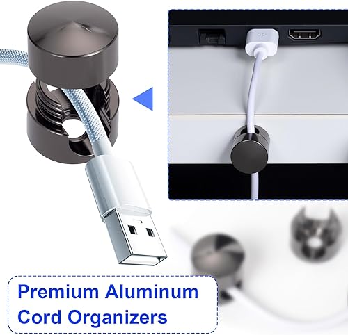 Miniatura 86 de 3 juegos de soportes de cargador para cables, soportes de anclaje de cable ajustables plateados, clips de cable de metal adhesivos, organizadores de