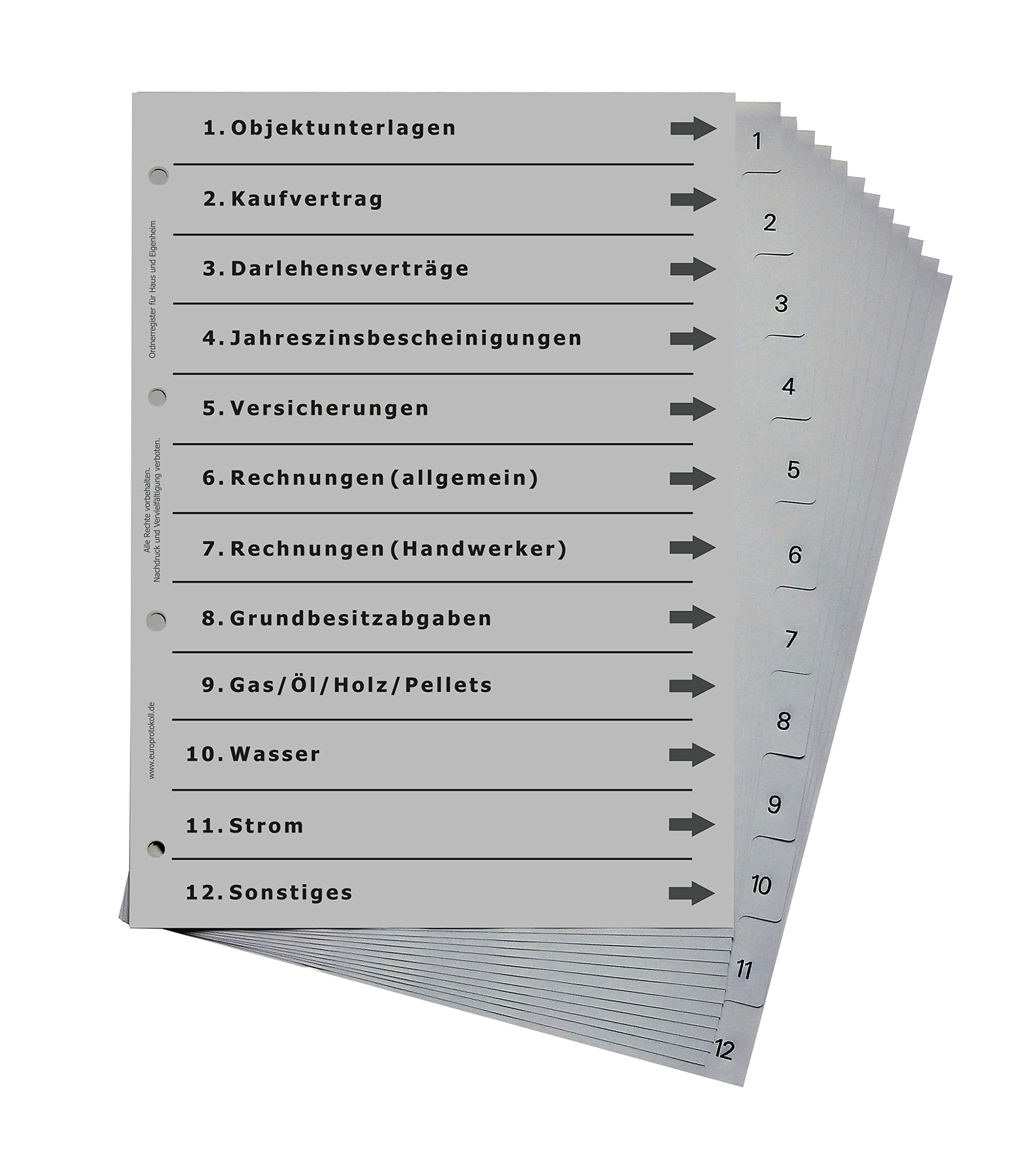 14er Komplett-Set Ordnerregister für Ordnung in allen Bereichen wie z.B. Gesundheit, Pflege, Finanzen, Eigenheim, Haustiere, Immo, Kfz, Kinder, Personal, PV, Rezepte, Steuern, Vers., Dokumente