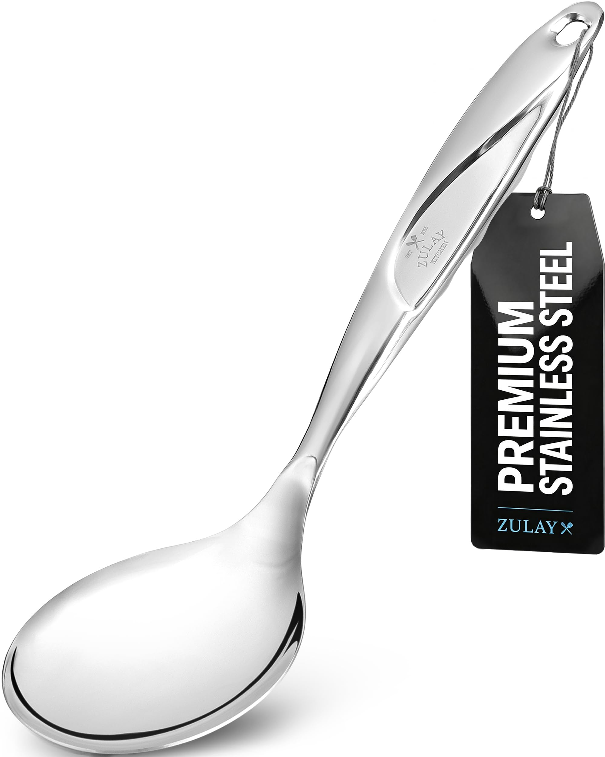 Zulay Kitchen Stainless Steel Serving Spoon - 11.5” Large Cooking &amp; Serving Spoon with Ergonomic Handle - Durable, Rust-Resistant &amp; Dishwasher Safe Kitchen Utensil for Cooking and Buffets