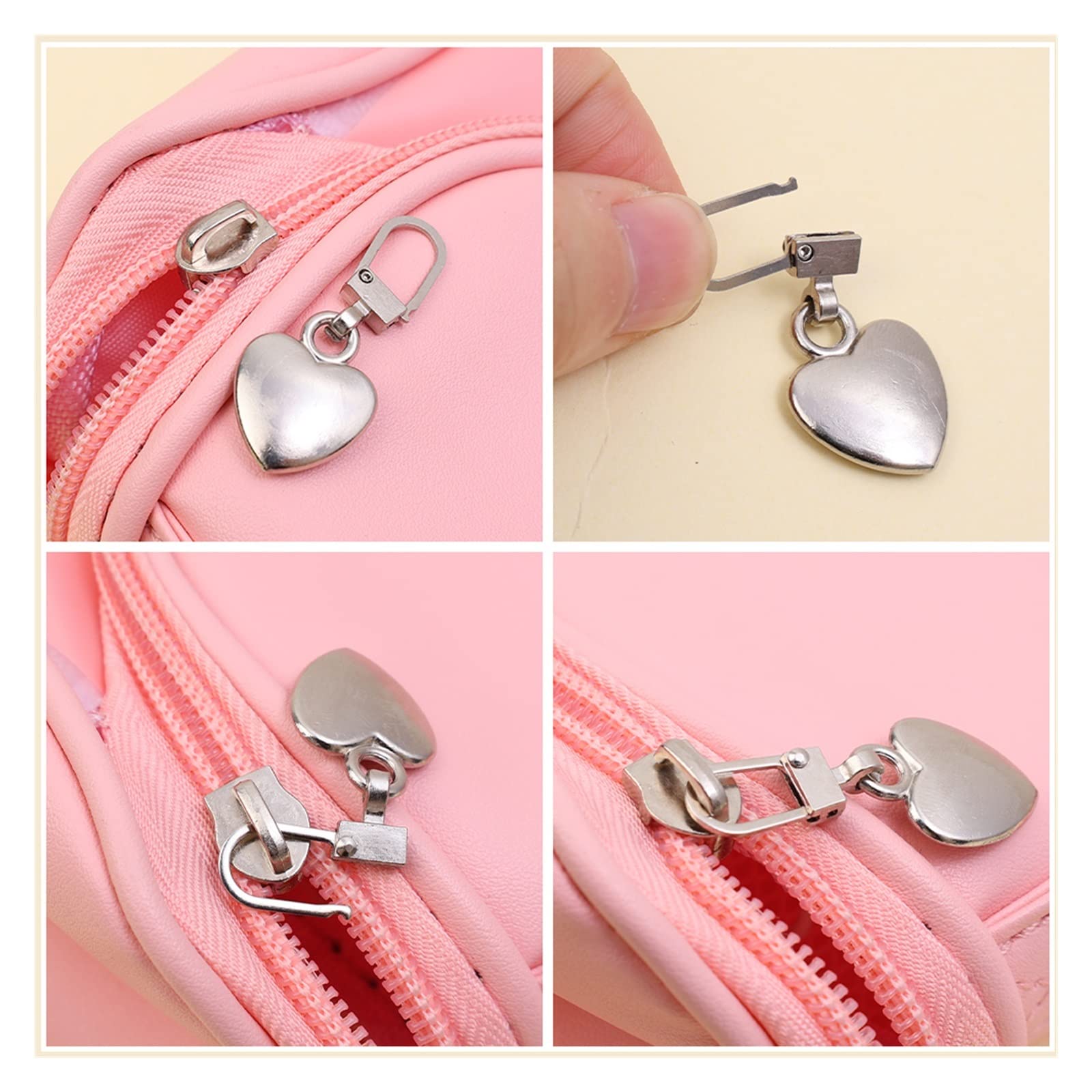 Pulls for Nylon Cewki zamki błyskawiczne metalowe 5 szt. Odpinane metalowe zamki błyskawiczne ściągacz DIY szycie w kształcie serca zamek błyskawiczny suwak nakrycie głowy zamek błyskawiczny Pull(Noir