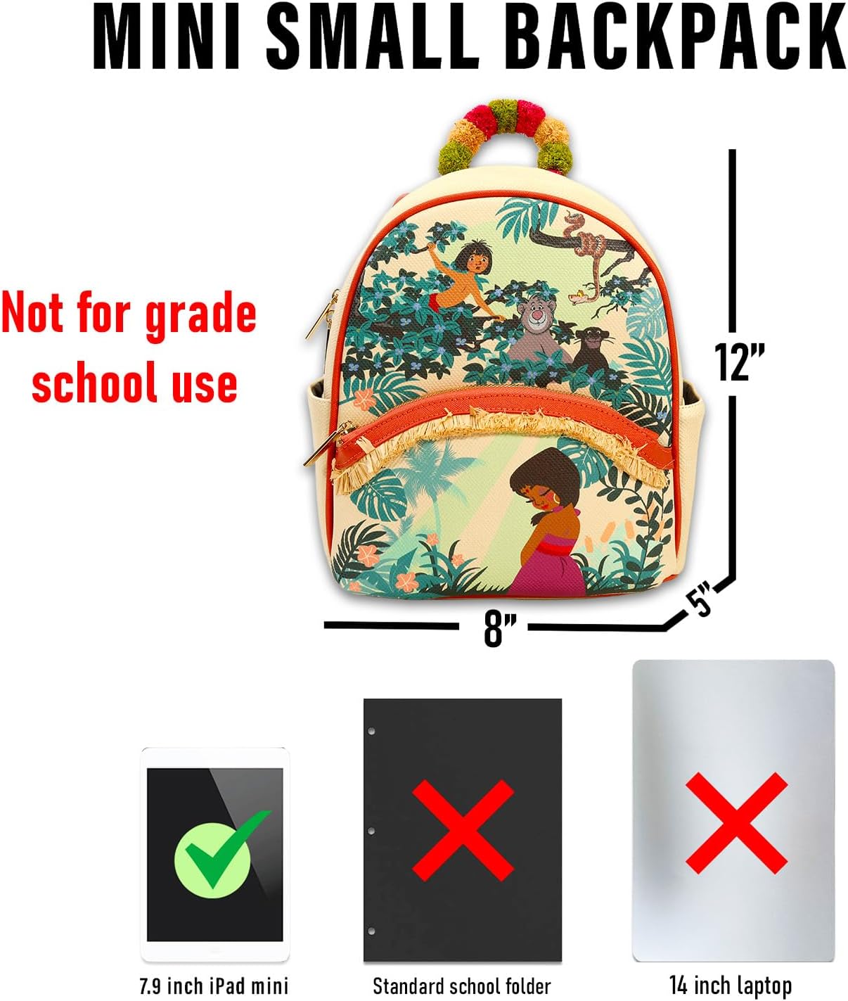 Disney Jungle Book Mini Backpack for Adults - Bundle 12" Leather Backpack Purse for Women Plus Tattoos | Jungle Book Small Bookbag Set