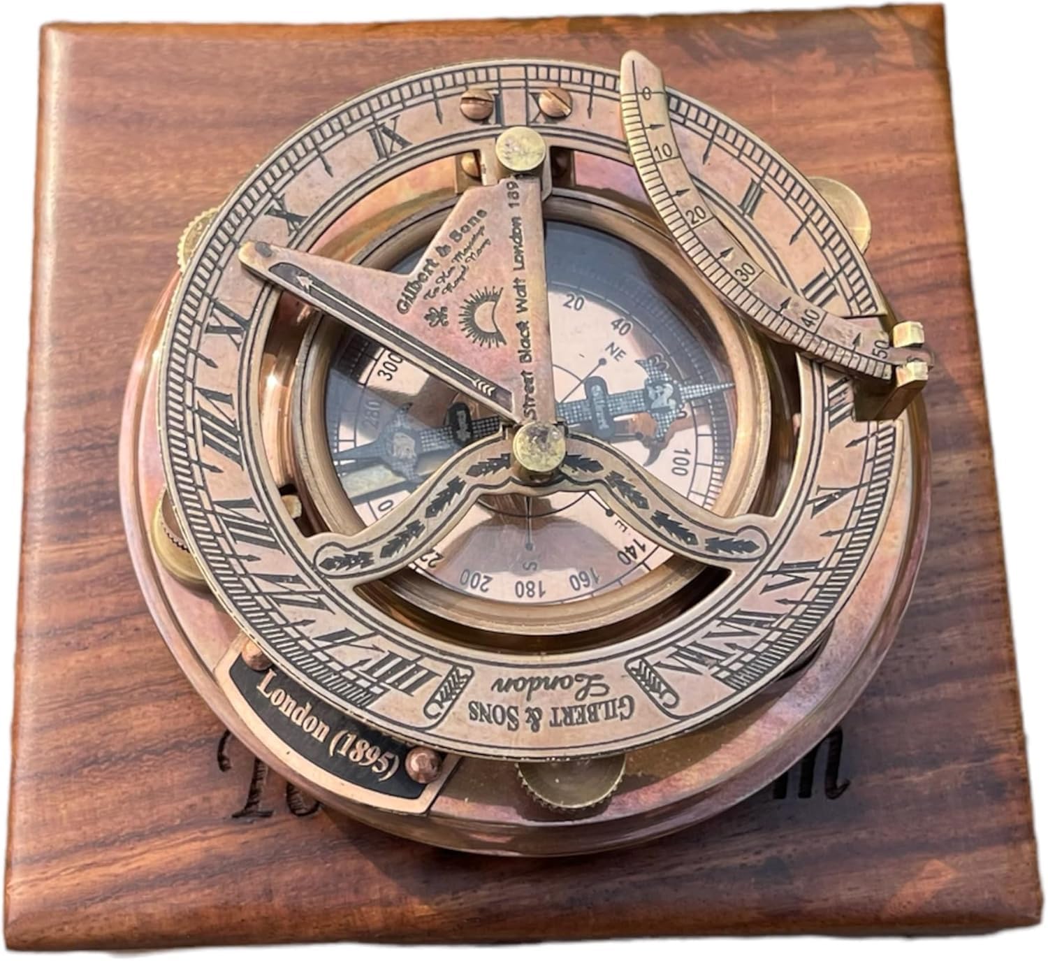 Woanin Full Antique Compass, Personalized Engraved Sundial Compass, Antique Brass & Copper Compass, Sundial Clock In Box Gift Sun Clock Vintage Gift (Full Antique)