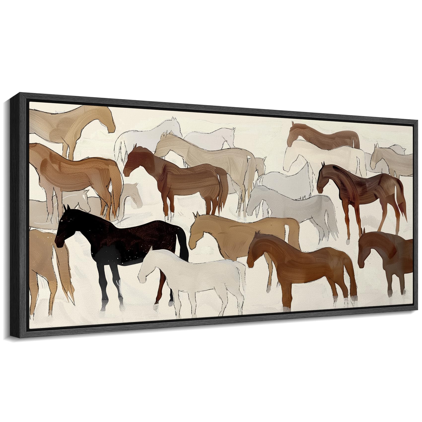 SIGNFORD Extra Large Framed Canvas Neutral Toned Horse Herd