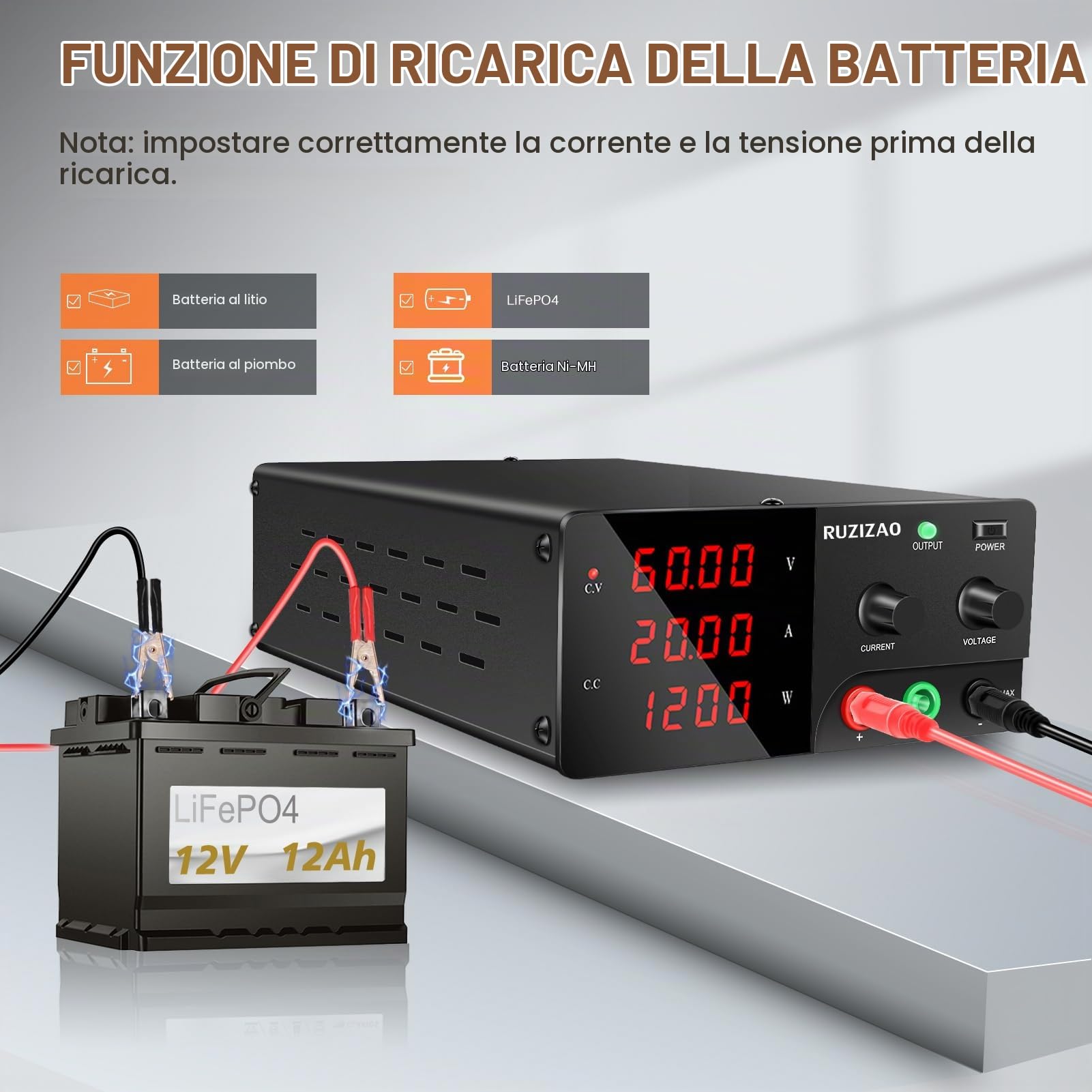 Alimentatore da Banco 60V 20A 1200W Alta Potenza Alimentatore da Laboratorio Regolabile con OUTPUT/Encoder Alimentatori Stabilizzato per Laboratorio/Automazione/Test delle Batterie/Elettronica