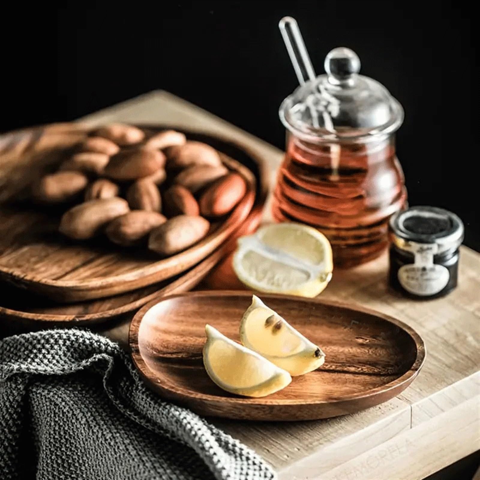 Platos Llanos Vajilla de madera maciza for el hogar Plato de cena rectangular Plato de aperitivos Plato de fruta Plato de fruta seca Plato de té de sushi hecho a mano Plato de cena de postre for cocin