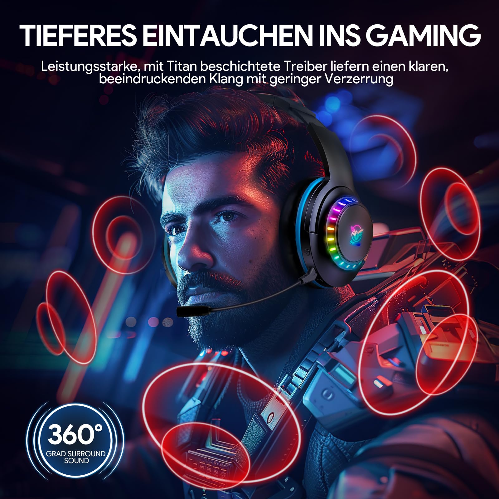 Pacrate 2.4 GHz Wireless Gaming Headset für PS5 PS4 PC Mac Switch, Bluetooth Headset mit Mikrofon mit Abnehmbarem Geräuschunterdrückung, 3.5mm PS5 Headset für Xbox-Serie