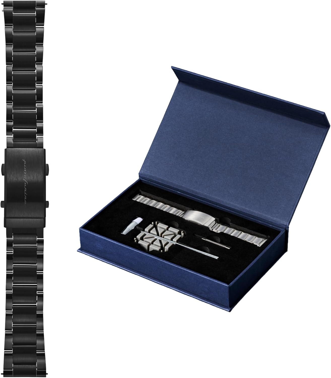 pininfarina 22mm Metal Watch Band – 316L Stainless Steel Watch Strap with Quick Release – Universal Black Metal Watch Band for Men & Women, Hybrid Smartwatch Compatible