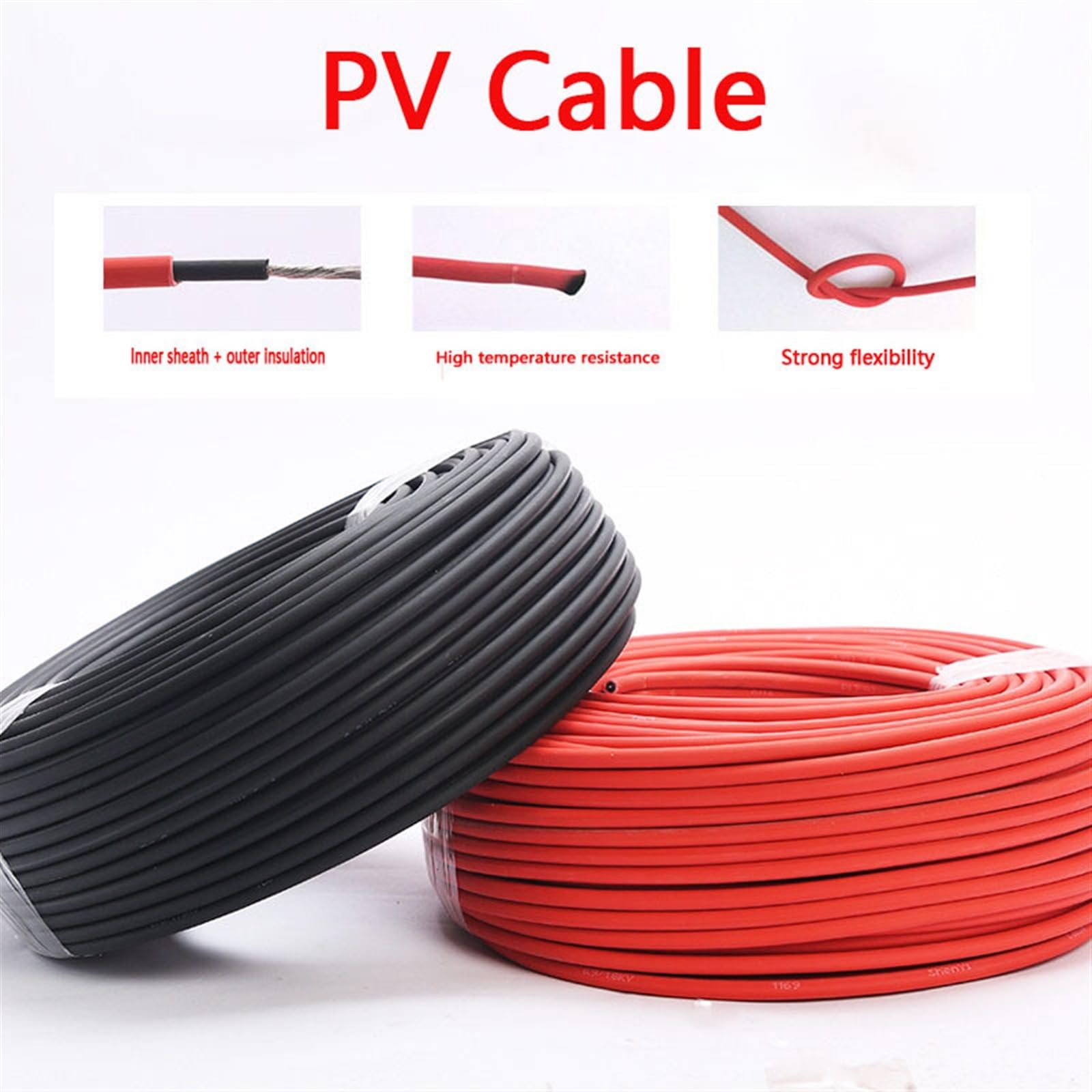 Outdoor Extension 1 Pair Black Red Extension Cable Solar Panel Insulated Wire 16AWG to 2.5AWG 6AWG 8AWG 10AWG 12AWG 14AWG Solar Panel System Solar sheathed(Size:15Meter,Color:14AWG 2.5mm2)