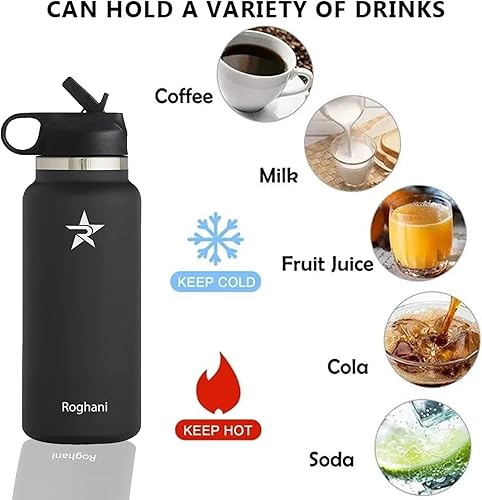 Miniatura 3 de Botella de agua deportiva  Botella de agua de acero inoxidable de doble pared aislada de 40 onzas con tapa con pajita  Para deportes al aire libre,