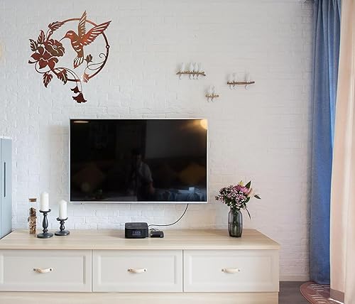 Miniatura 3 de DUZYXI Decoración redonda de metal para pared, silueta de pared de pájaros de metal, decoración colgante de arte de pared de pájaros y flores,