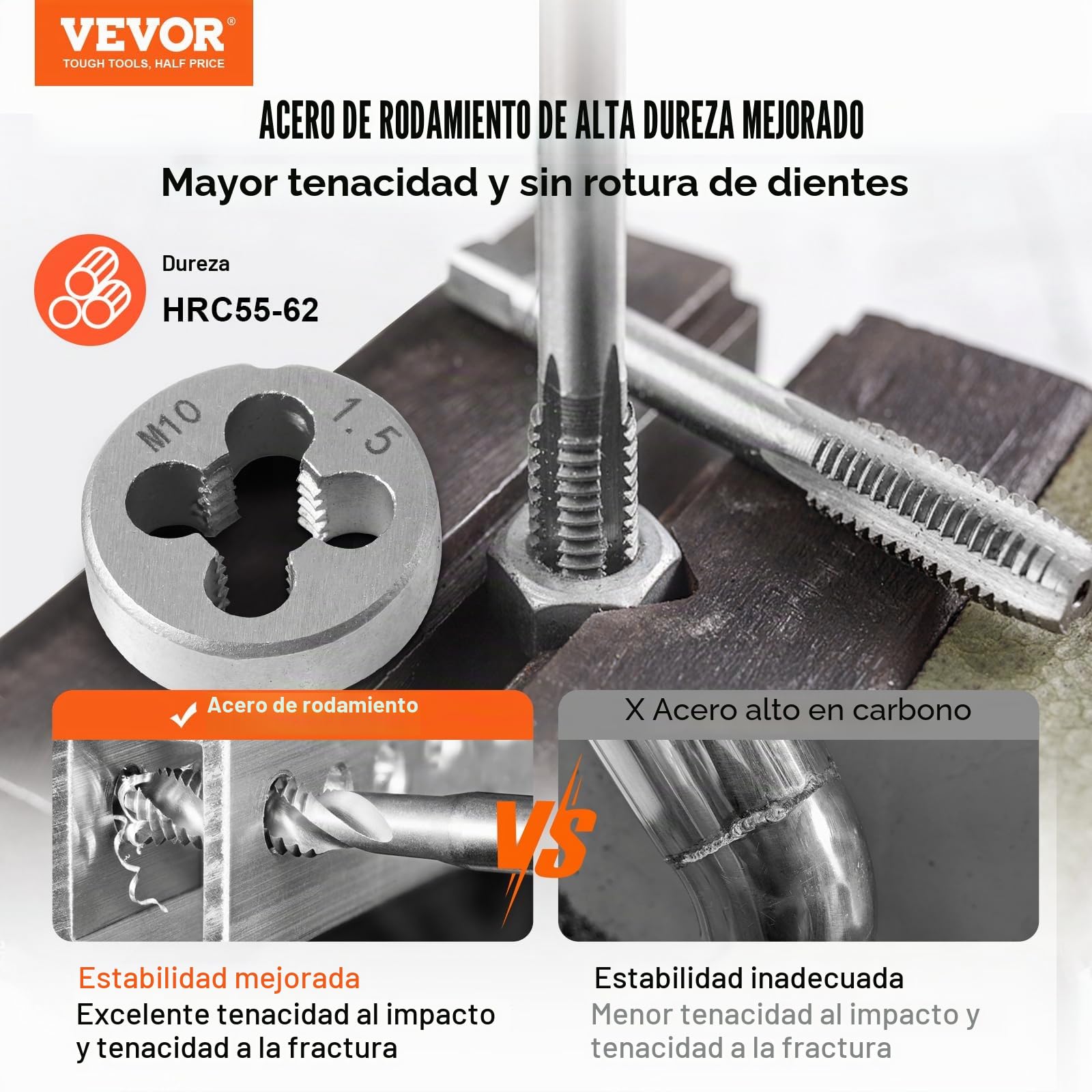 VEVOR Juego de Machos y Terrajas 110 Piezas Tamaño Métrico de M2 a M18 Kit de Machos y Troqueles con Maletín de Transporte Portátil Herramientas para Construcción Reparación de Automóvil Fontanería