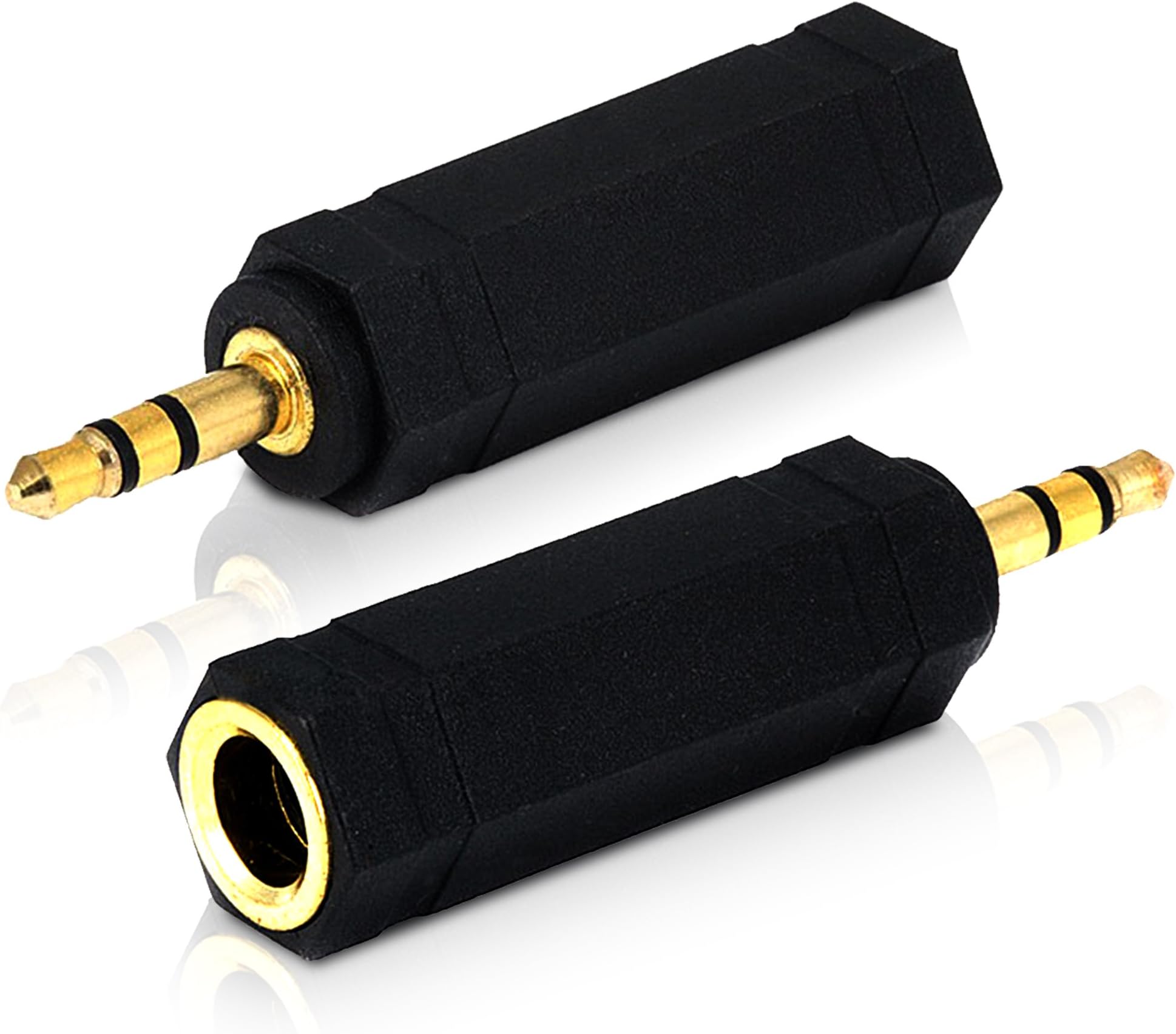 2pcs 3.5mm Plug to 6.35mm Socket - 1/8 to 1/4 in Stereo Audio Jack Adapter - Connects Devices with 3.5mm Port to Amplifiers, Guitar, Piano, Speakers & Mic That use 6.35mm Port