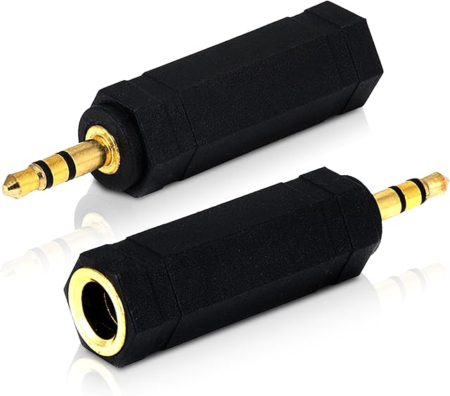 Mobi Lock 3.5mm Plug to 6.35mm Socket (Pack of 2) 1/8 to 1/4 inch Stereo Audio Jack Adapter | Connects Devices with 3.5mm port to your Amplifiers, Guitar, Piano, Speakers & Mic that use 6.35mm Port