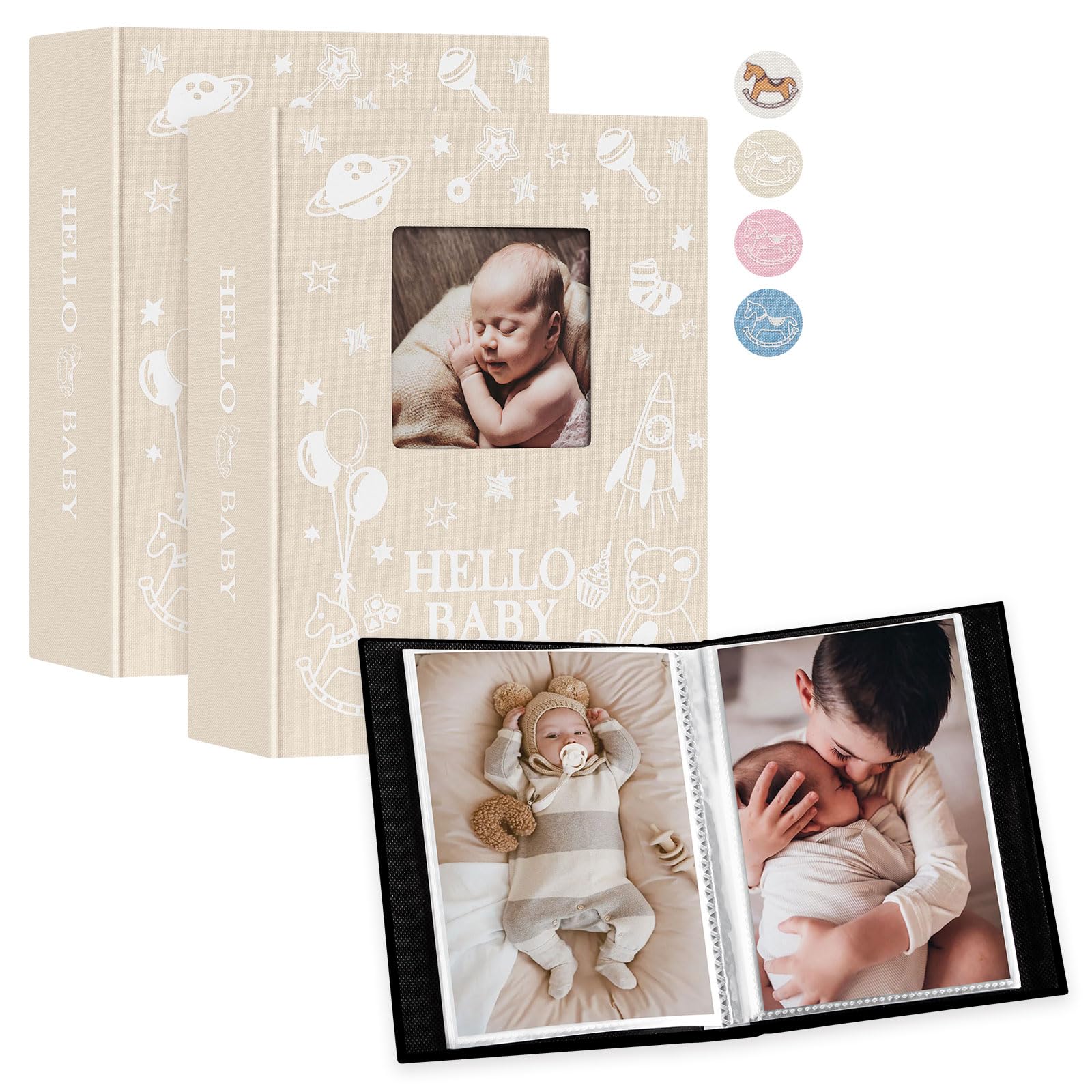 Lanpn Baby Fotoalbum 10x15 100 Fotos 2 Pack, Leinen Babyalbum Einstecken Foto album, Mini Photo Album Einsteckalbum, Neugeborenen Kinder Kinderalbum Fotobuch, für 1. Geburtstag Mädchen Junge, Beige