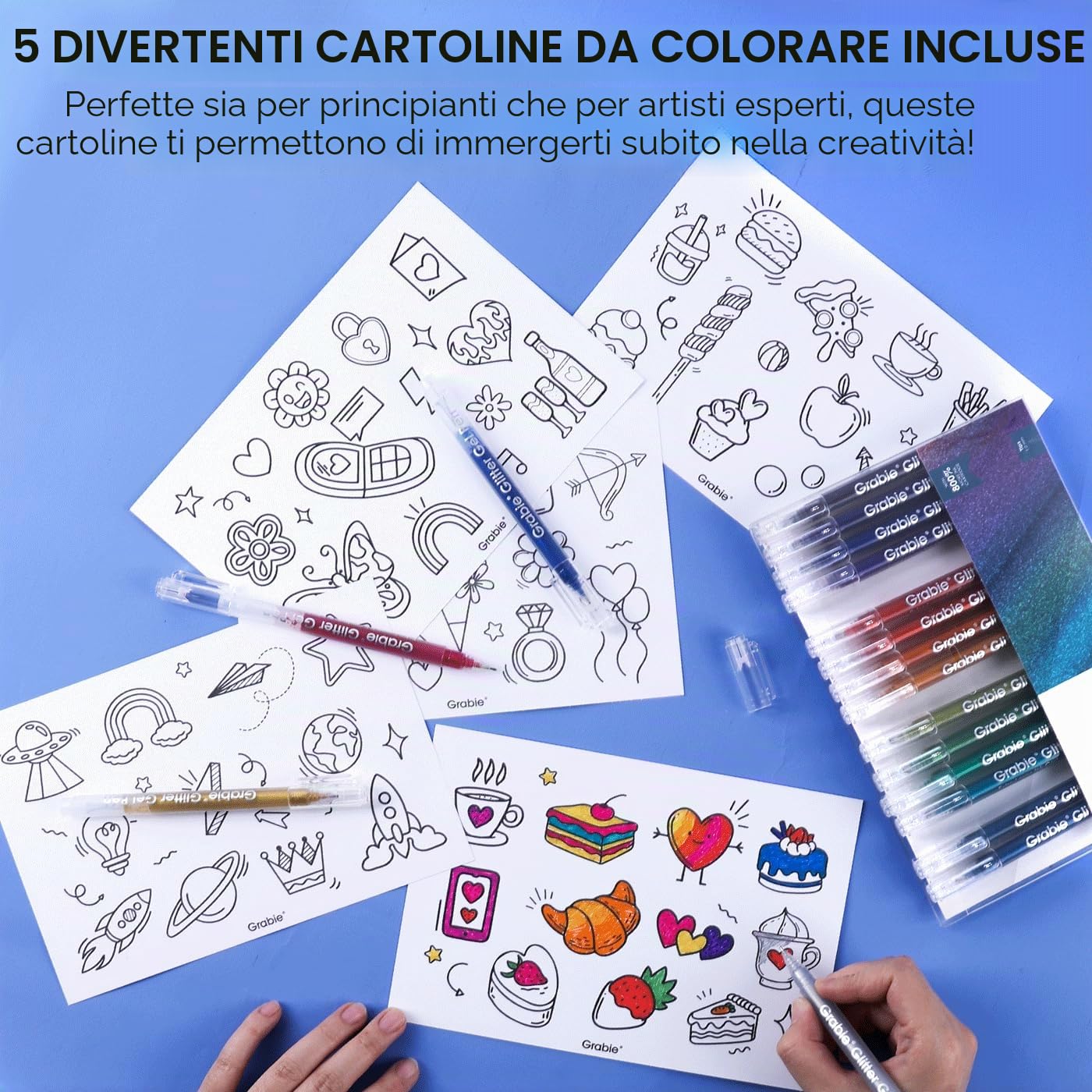 Grabie Set di 18 penne a inchiostro gel glitterate Jumbo per colorare, pennarelli scintillanti, penne glitterate per adulti