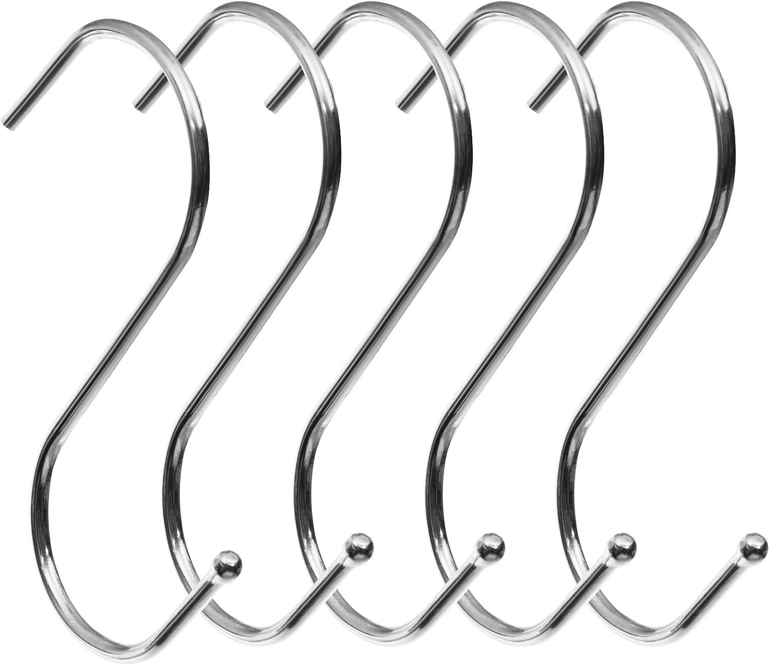BEWISHOME S Shaped Hooks,20 PCS S Hooks for Hanging Clothes, S-Hooks Utility Hanging Hooks,S Shaped Silver Hooks Hangers for Kitchen Bathroom Bedroom Office, Chrome FYC02S
