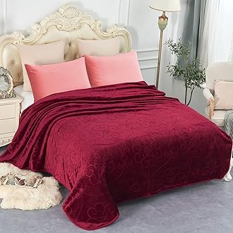 JYK Luxury Fleece Plush Blanket 3.5 LB, 1 Ply, Korean Mink Blanket Queen 79" x 91" - Super Soft and Warm, Lightweight and Cozy Fuzzy Solid Color Embossed Fleece Blanket for Bed (Burgundy)