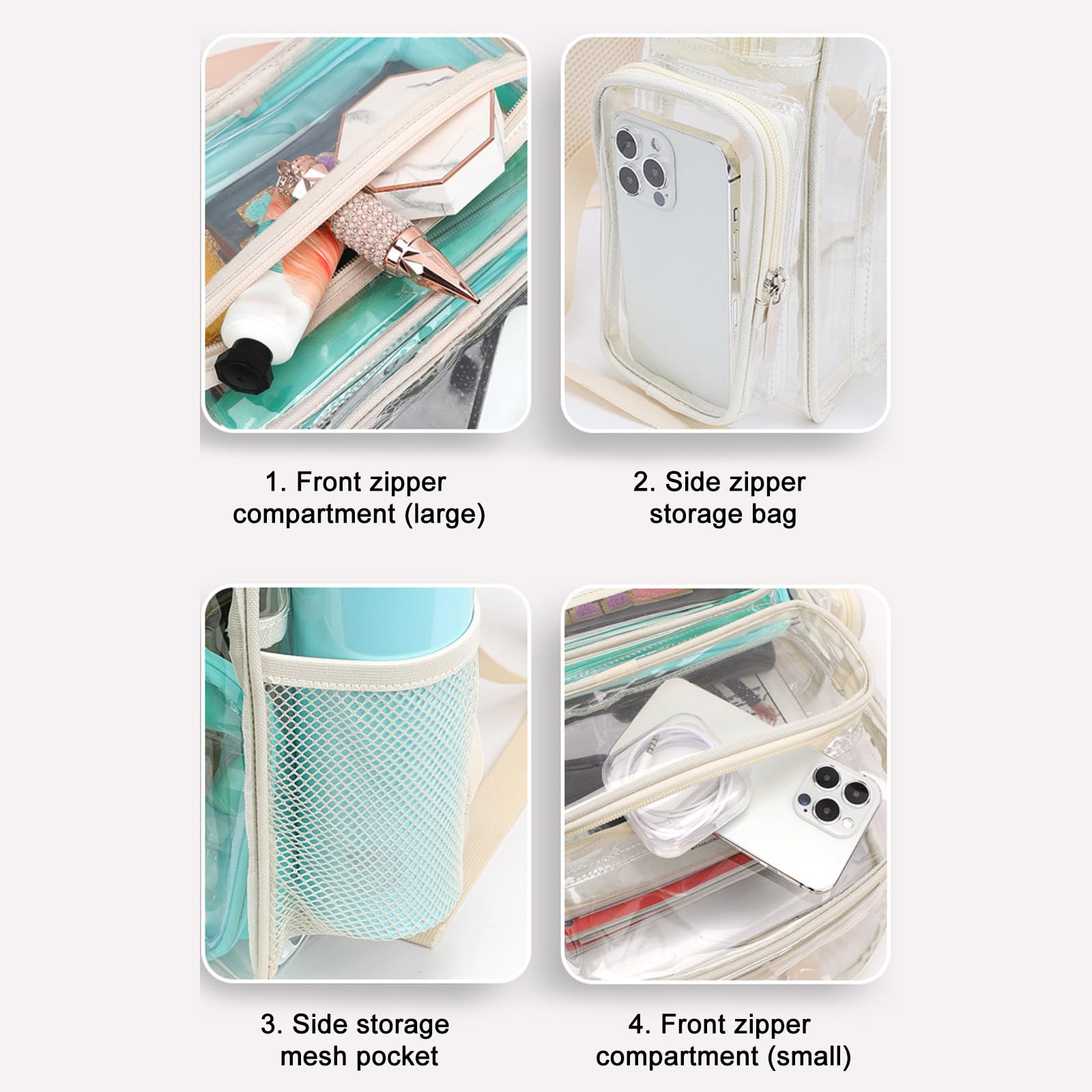 Zaino per laptop trasparente Zaino casual in PVC Zaino da scuola Zaini giapponesi Zaino di grande capacità per lavoro studentesco Borsa per libri trasparente, Nero , Medium
