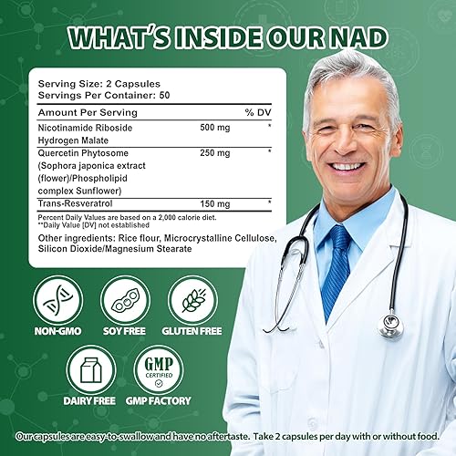 Miniatura 2 de Suplemento liposomal NAD+ con ribósido de nicotinamida y resveratrol, refuerzo NAD para energía celular, antienvejecimiento y metabolismo -