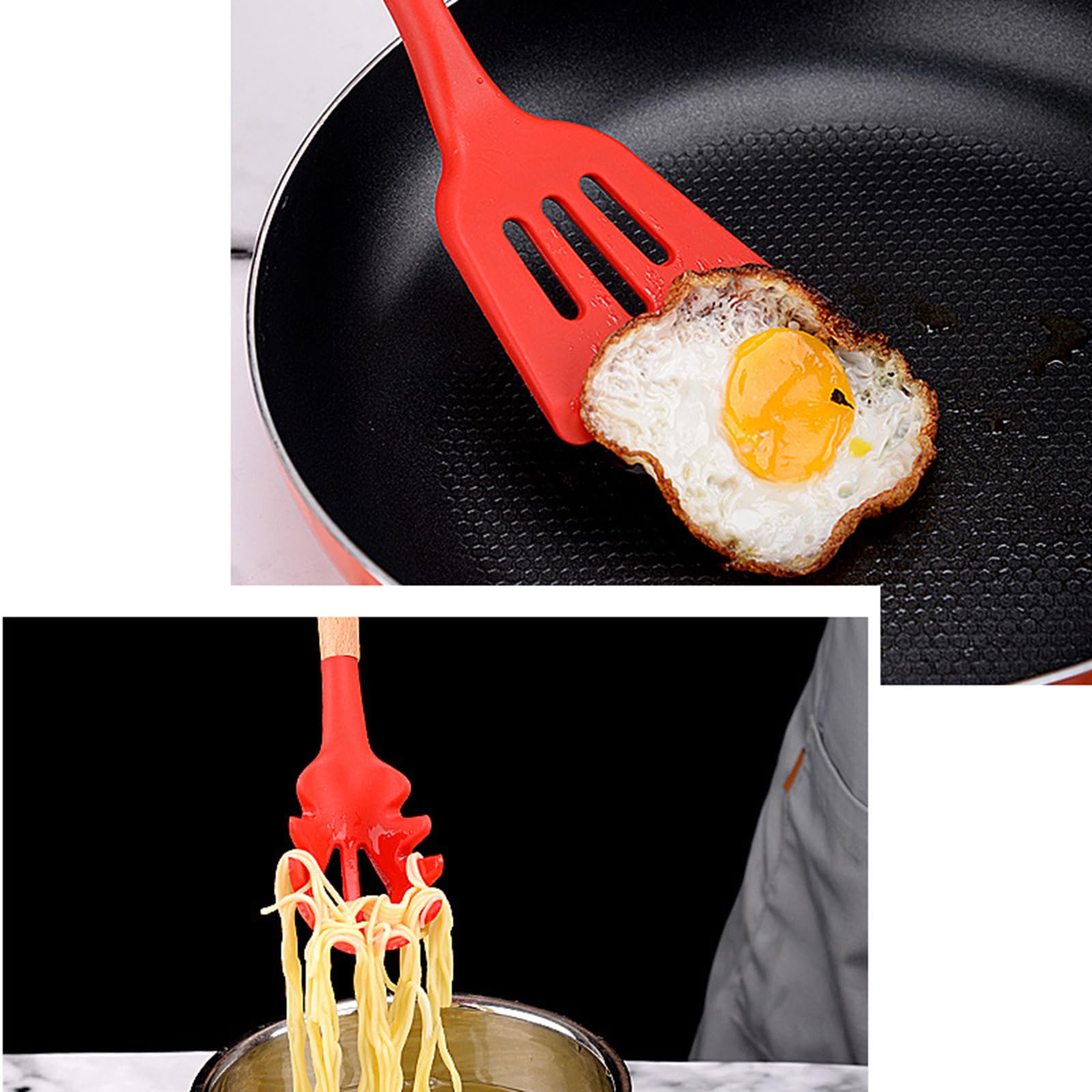 12-teiliges Küchenhelfer-Set aus Silikon mit Holzgriff, Antihaft-Backutensilien, rotes Küchenhelfer-Set mit Aufbewahrungseimer, perfekt zum Kochen & Backen