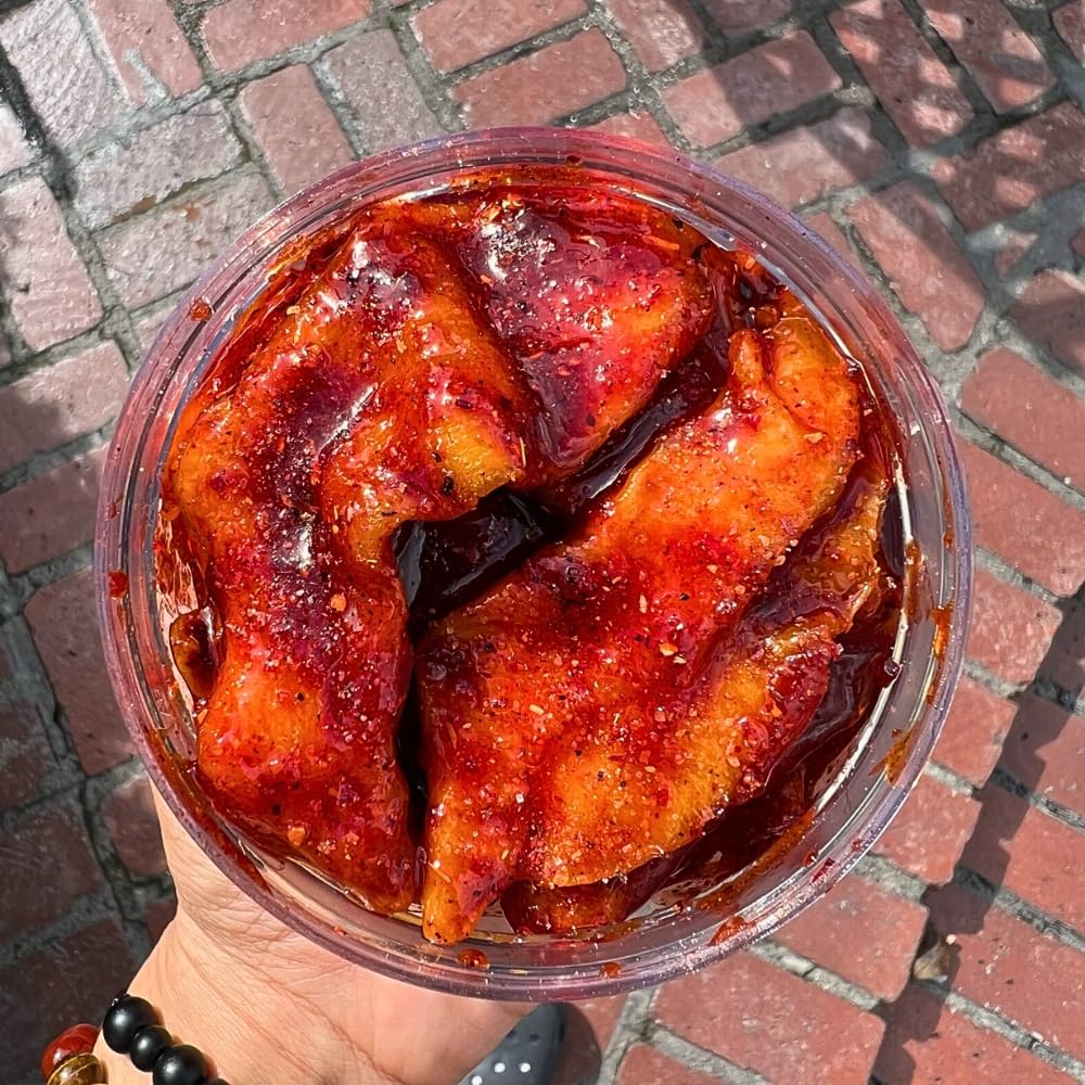 Chilitos Sweet, Sour & Spicy Chamoy Candy - Mexican Gummy Candy & Chamoy Gushers for All Ages, Authentic Dulces Mexicanos Enchilados as Seen on TikTok! (16 oz Jar, Chamoy Dried Mango)
