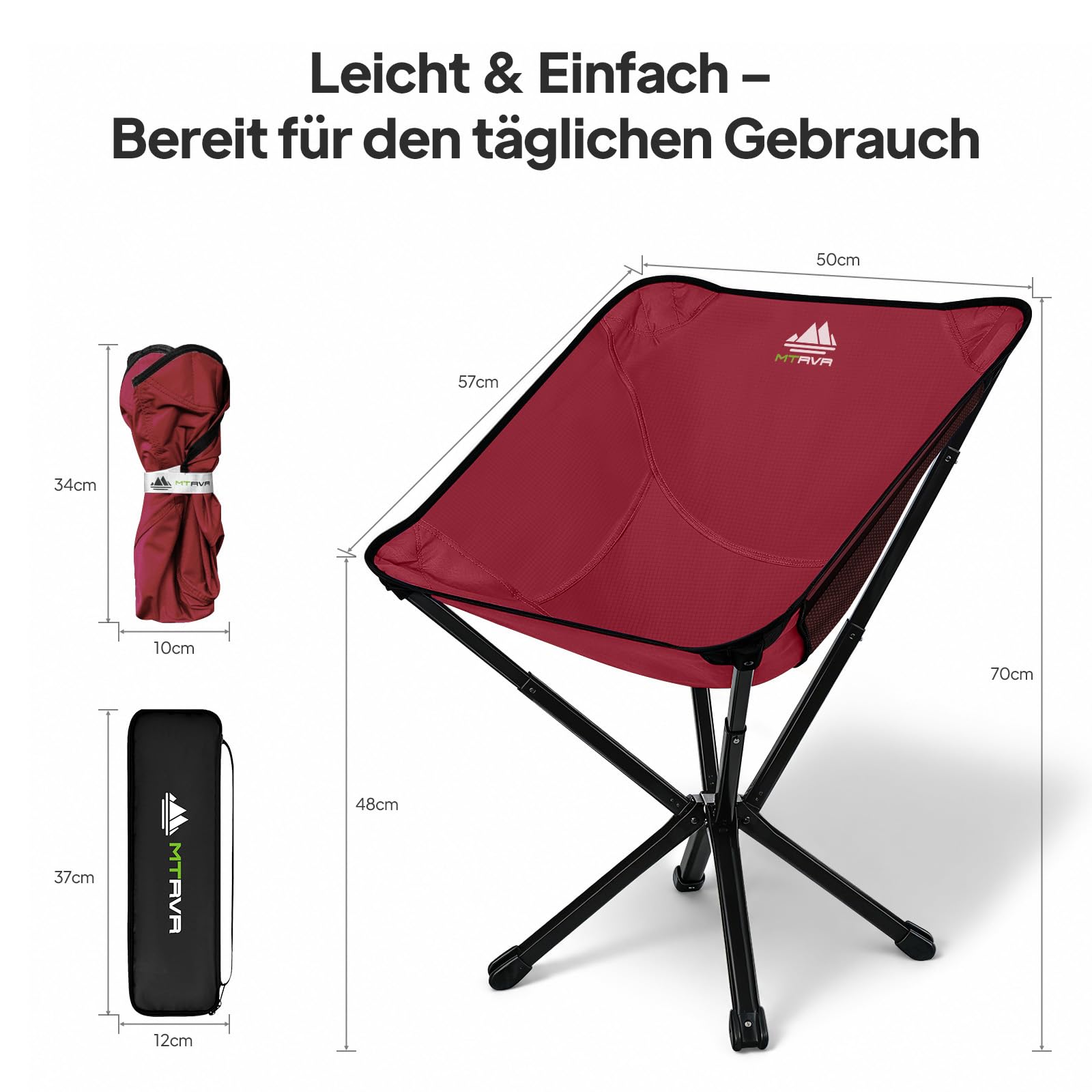 MTRVR Campingstuhl faltbar, leicht & kompakt, ohne Montage, für Outdoor | Keine Montage erforderlich, faltbarer Campingstuhl mit einfacher Aufbewahrung, belastbar bis 100 kg
